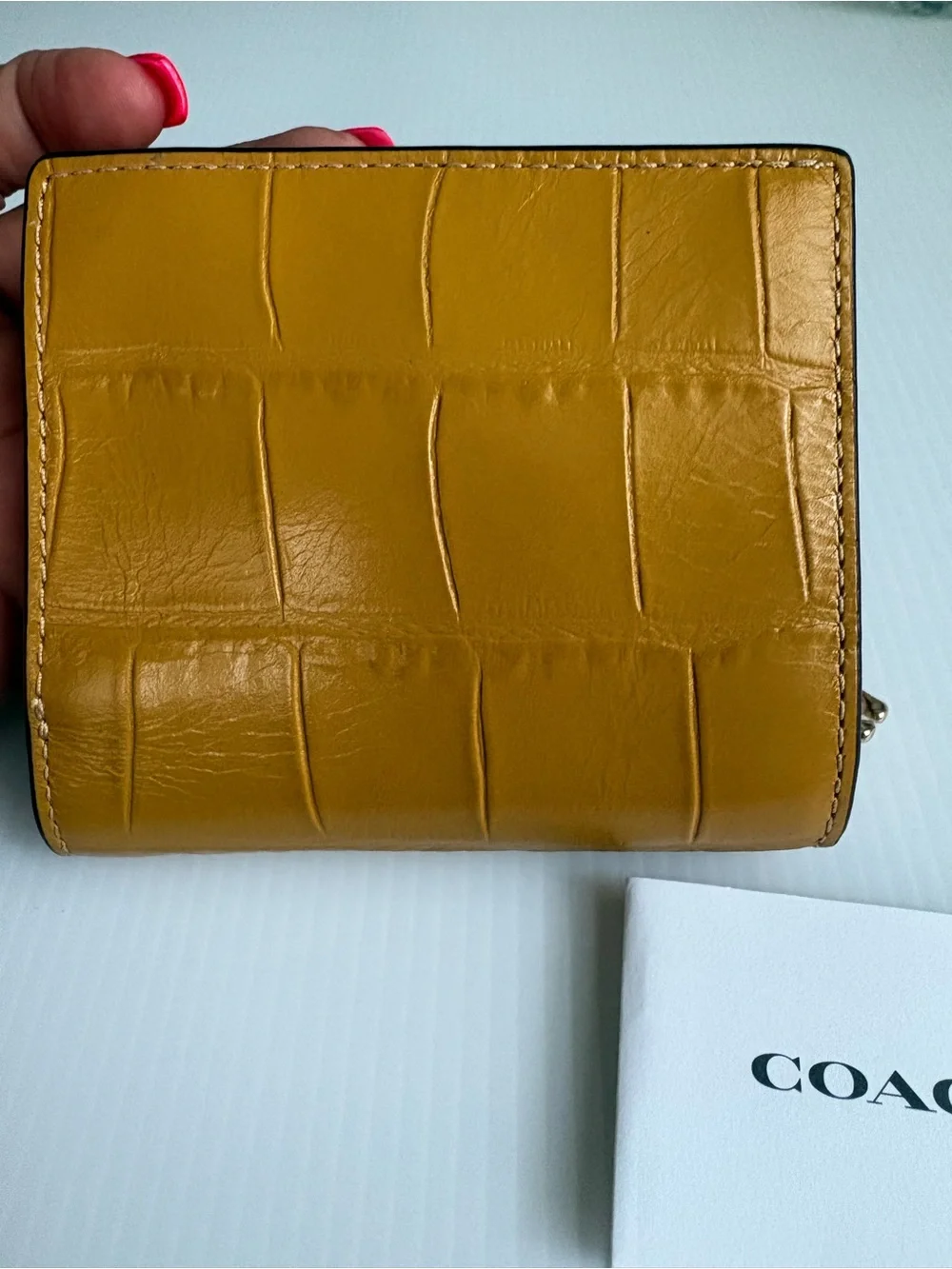 Coach Croc-Embossed Leather Bifold Wallet in Mustard